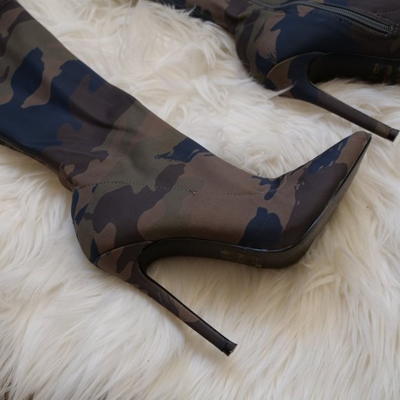 ASOS Camouflage stiletto thigh high boots - Picture 4 of 8